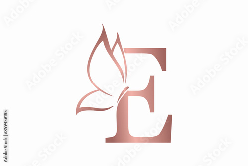 butterfly logo design with letter e consept premium vektor