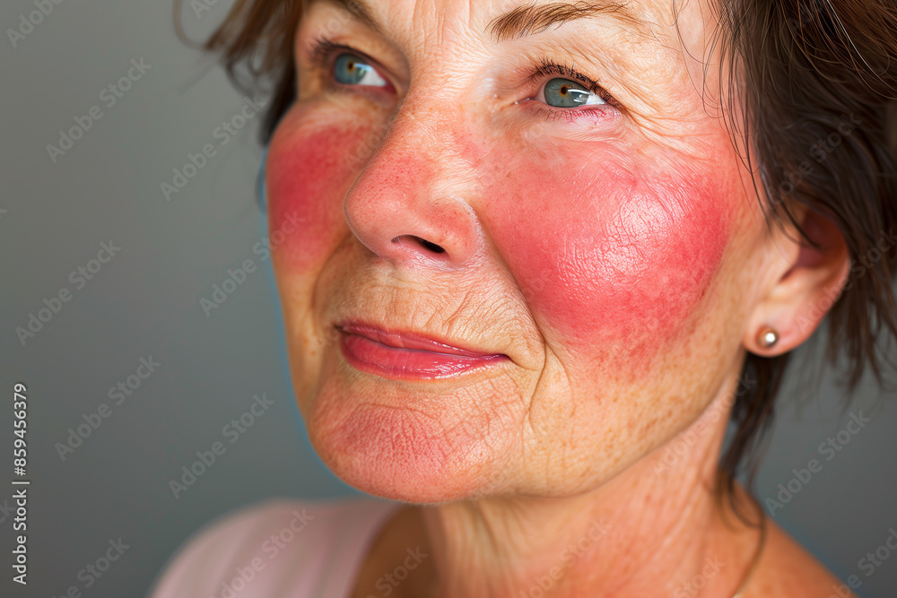 Fototapeta premium Woman after successful rosacea treatment. Laser treatment of skin problem. Dermatology problem. 