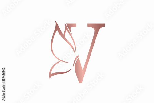 butterfly logo design with letter v consept premium vektor