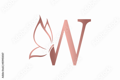 butterfly logo design with letter w consept premium vektor