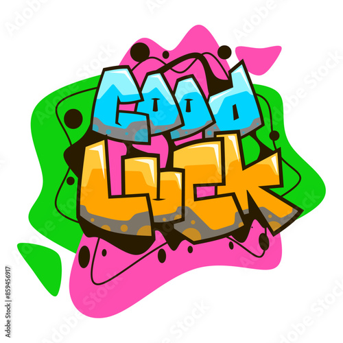 good luck word graffiti text sticker illustration