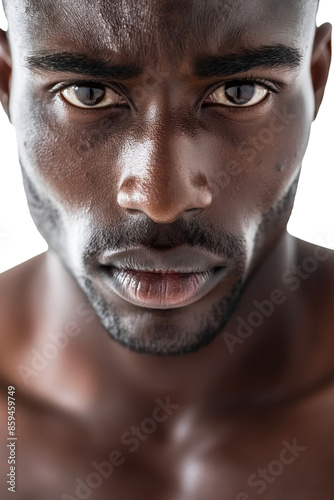 Serious African American Man with Intense Gaze, Close-up
