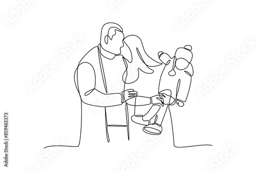 Simple continuous line drawing of simple picture of a happy family. Happy people eating, hangouts with food and drinks. Flat graphic vector illustrations isolated on white background