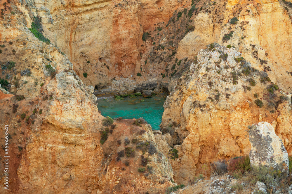 Fototapeta premium Lagoon with turquoise water among the rocks, Algarve , Portugal 