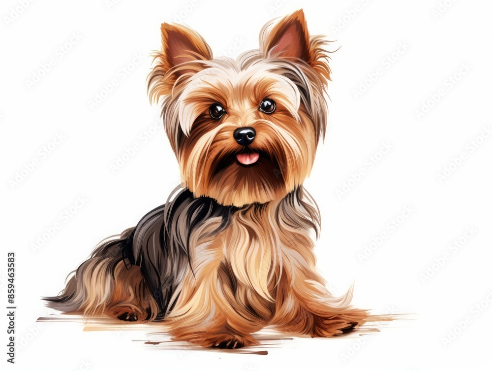 Adorable Yorkshire Terrier sitting on white background, showcasing its cute face and smooth fur. Perfect for pet-related themes. Adorable Yorkshire Terrier sitting on white background, showcasing its cute face and smooth fur. Perfect for pet-related themes.