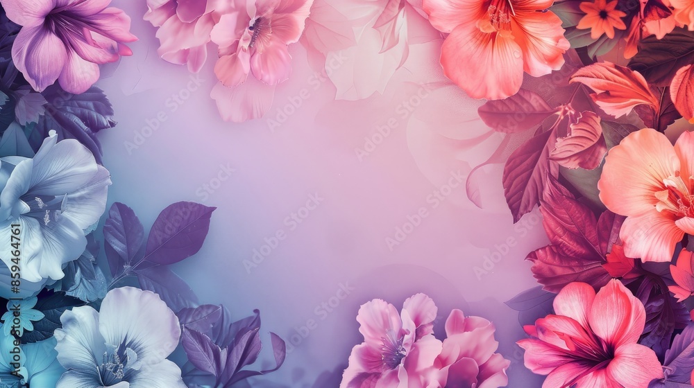 Fototapeta premium Vertical floral frame with gradient fill for invitations and cards