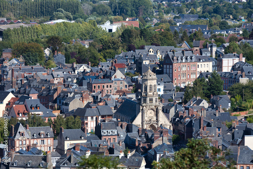 Canvas Print Aerial view of the Church of Saint-Léonard in Honfleur