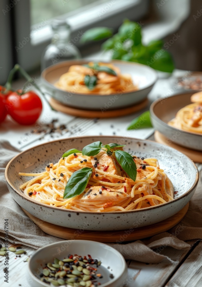 food, pasta, meal, spaghetti, plate, dish, dinner, Culinary photography of food with two small tomatoes and pumpkin seeds in the background, side view, food photos, a delicious dish with spaghetti wit food, pasta, meal, spaghetti, plate, dish, dinner, Culinary photography of food with two small tomatoes and pumpkin seeds in the background, side view, food photos, a delicious dish with spaghetti wit