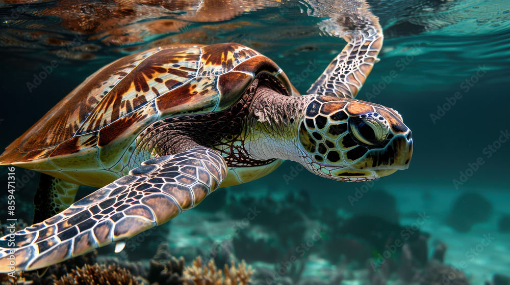 Obraz premium A turtle swimming in the ocean