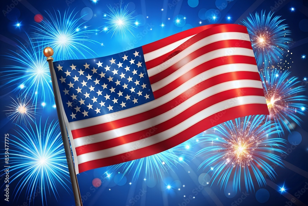 Happy Independence Day USA blue background with the United States flag Happy Independence Day USA blue background with the United States flag
