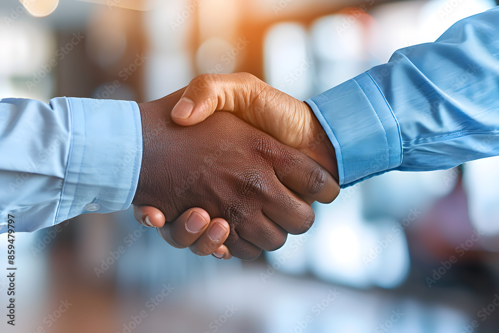A close-up of a handshake in a business setting.
A close-up of a handshake in a business setting.