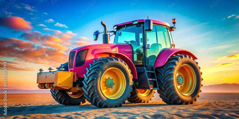 Pink Tractor in Golden Hour Landscape Pink Tractor in Golden Hour Landscape