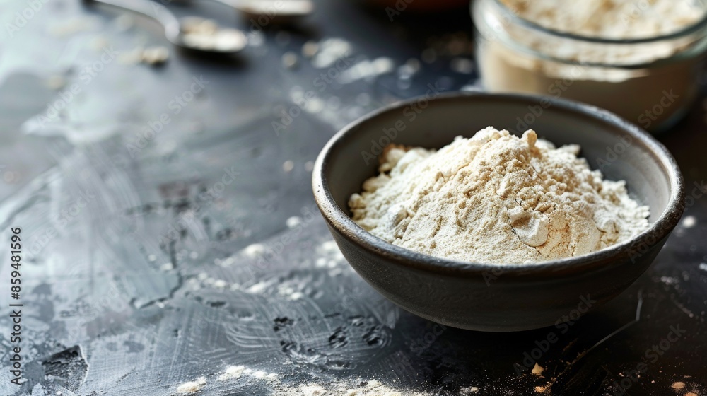 Bowl of Flour on Rustic Surface