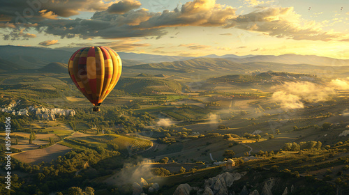 Enchanting Hot Air Balloon Ride Over Romantic Era Landscapes - A Captivating Journey Through Time photo