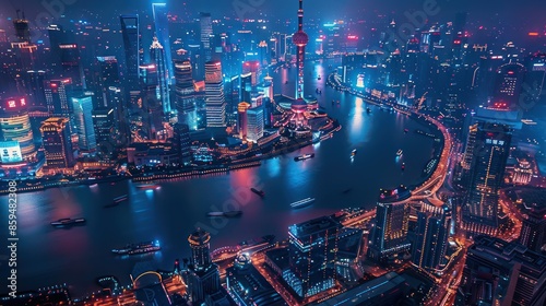 Shanghai City at night. Real scene, HD quality, high detail, night view photo