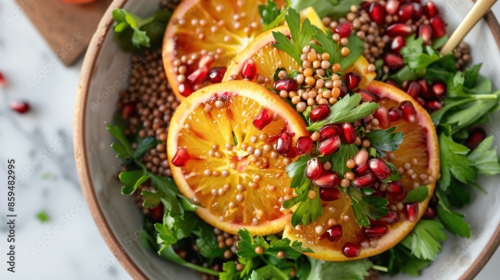 An easy and nutritious salad that combines cooked buckwheat, sweet oranges, and juicy pomegranate seeds An easy and nutritious salad that combines cooked buckwheat, sweet oranges, and juicy pomegranate seeds
