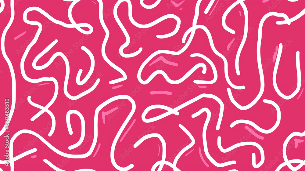 Fun pink line doodle seamless pattern. Creative abstract squiggle style drawing background for children or trendy design with basic shapes. Fun pink line doodle seamless pattern. Creative abstract squiggle style drawing background for children or trendy design with basic shapes.
