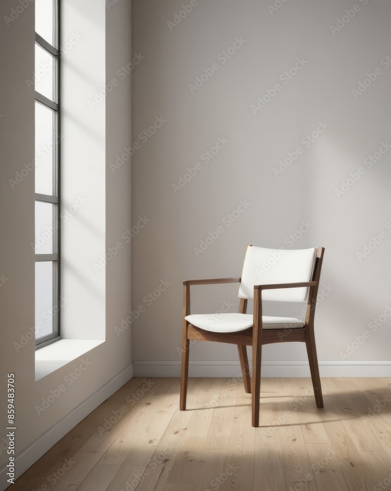 A high-quality photograph of a modern chair placed in the corner of a spacious, empty room. The simplicity and clean lines of the chair and room exemplify minimalist design. A high-quality photograph of a modern chair placed in the corner of a spacious, empty room. The simplicity and clean lines of the chair and room exemplify minimalist design.