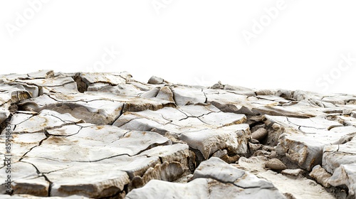 Cracked earth surface, dry and arid, isolated on a white background.