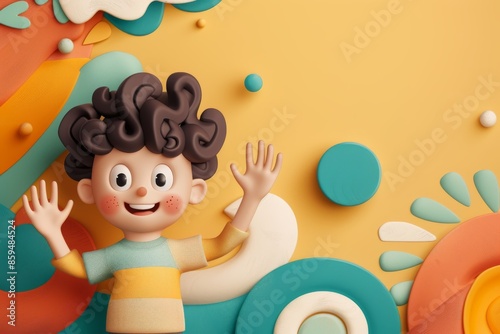 Cheerful clay animation of a smiling kid with a colorful background, perfect for playful and creative projects.