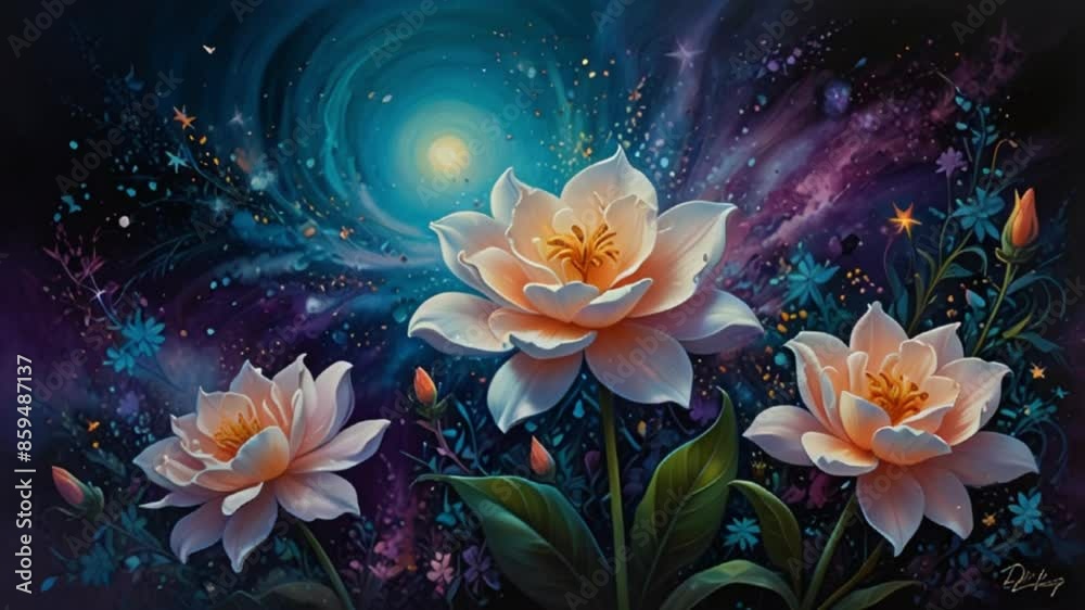 a celestial garden, set in a mystical, whimsical atmosphere. 