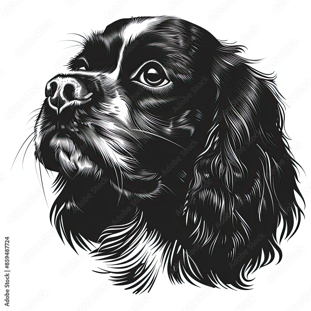 custom made wallpaper toronto digitalA black and white drawing of a cavalier king charles spaniel dog