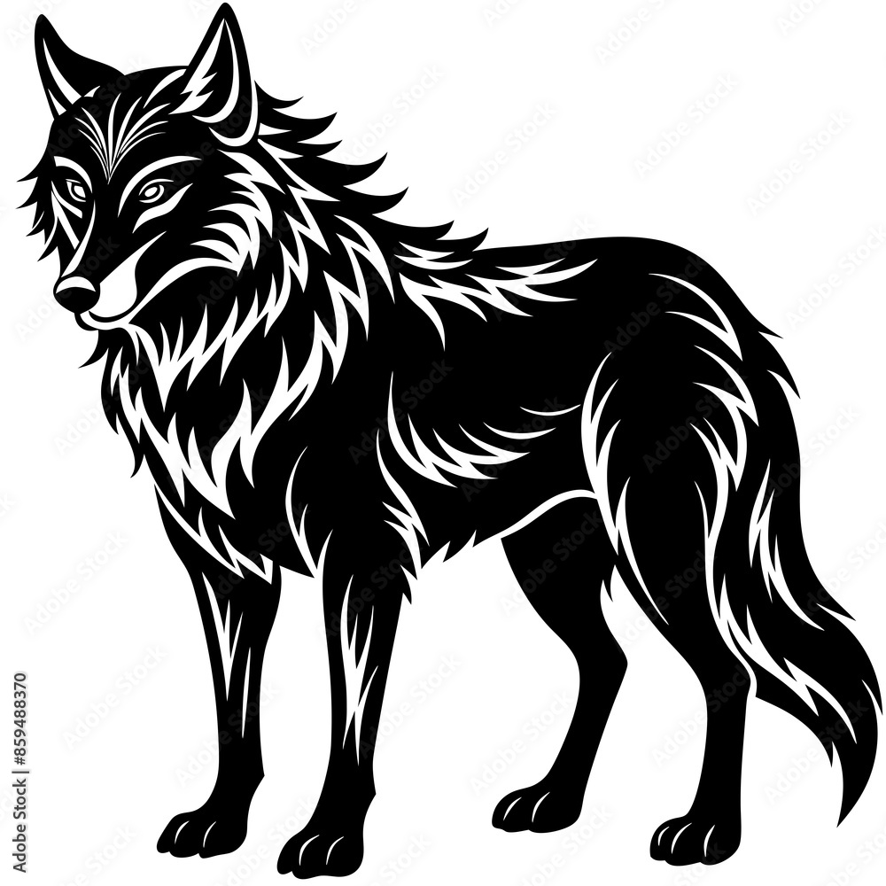 Illustration of, Black Wolf, Howling Illustration of, Black Wolf, Howling