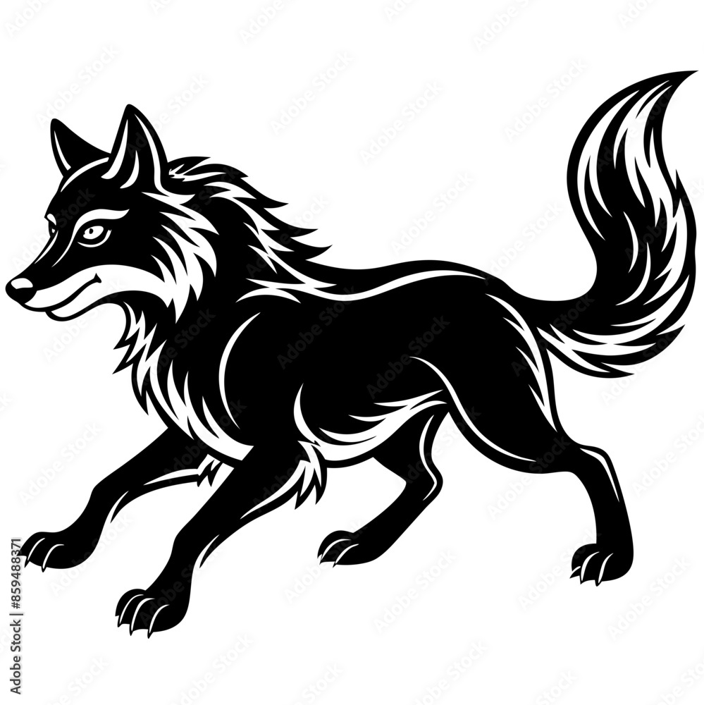 Illustration of, Black Wolf, Howling Illustration of, Black Wolf, Howling