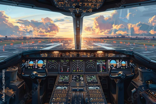 Cockpit perspective during airplane takeoff.