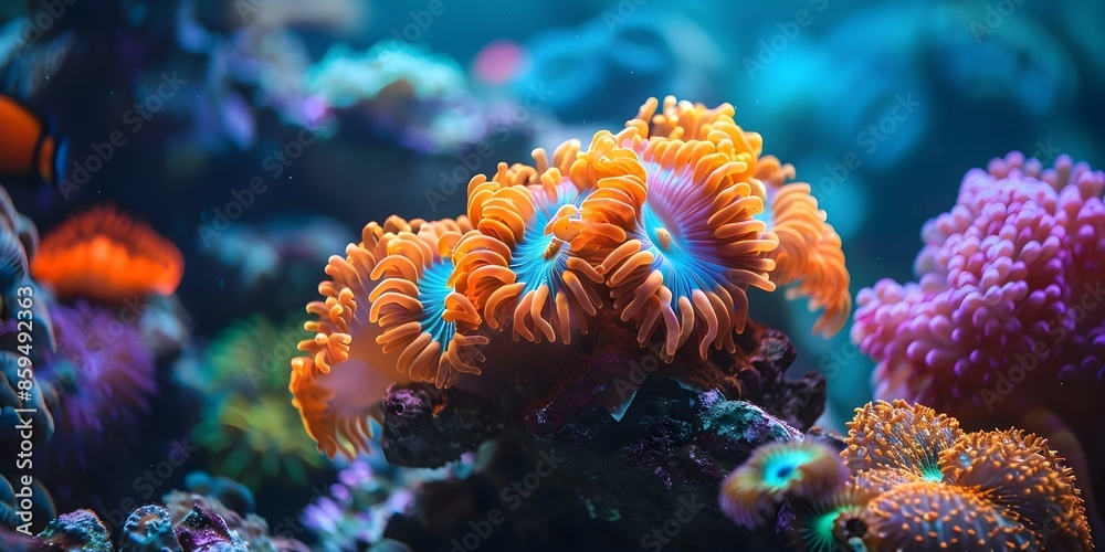 Obraz premium A realistic photo of a thriving coral reef underscores the importance of protecting the ocean. Concept Ocean Conservation, Coral Reefs, Environmental Awareness, Underwater Photography