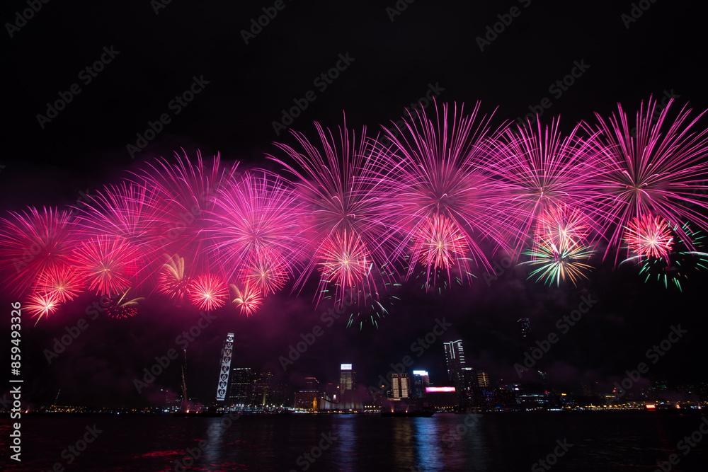 New year fireworks Victoria Harbour Hong Kong New year fireworks Victoria Harbour Hong Kong