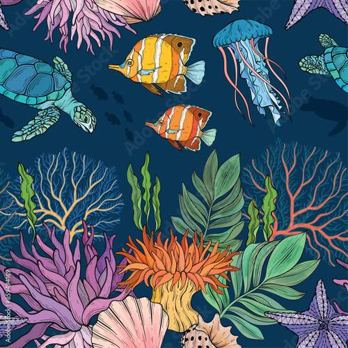 Marine Life pattern, the ocean and underwater