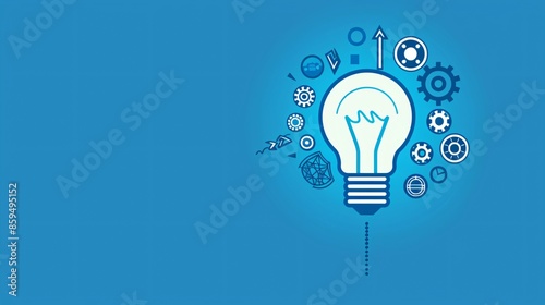 Blue Lightbulb with Gears and Symbols
