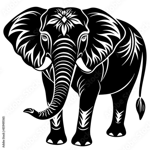 Wallpaper Mural Elephant silhouette with the trunk up isolated on white background. Vector illustration Torontodigital.ca