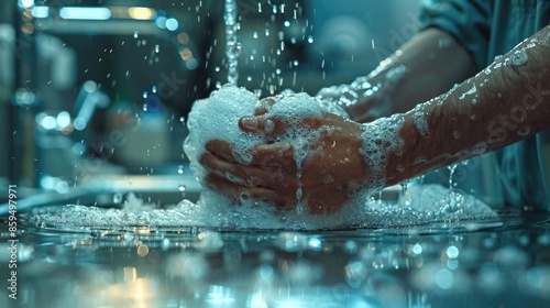 Hygienic Hand Washing with Soap and Water Close-up