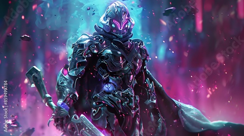 Futuristic 3d gaming abstract background with Caracter and glowing lines for desktop wallpaper