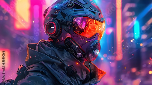 Futuristic 3d gaming abstract background with Caracter and glowing lines for desktop wallpaper