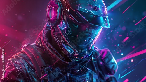 Futuristic 3d gaming abstract background with Caracter and glowing lines for desktop wallpaper