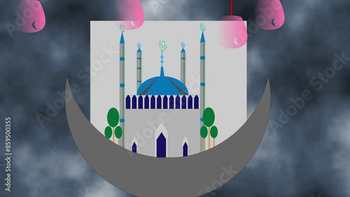 Happy Eid Day Picture with a beautiful moon a mosque