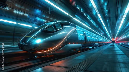 Futuristic Ultrasonic Train Cabsul with Full Self-Driving System for Fast Transportation and Autonomy Concepts photo