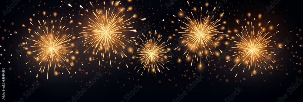 Naklejka premium Golden Fireworks, Festive Night Sky, Celebration Background