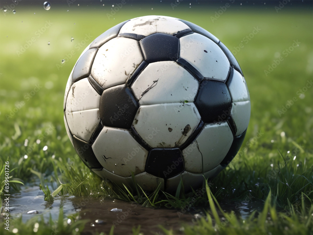Naklejka premium soccer ball on grass