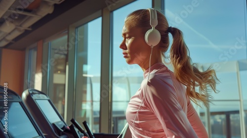 The woman running treadmill photo