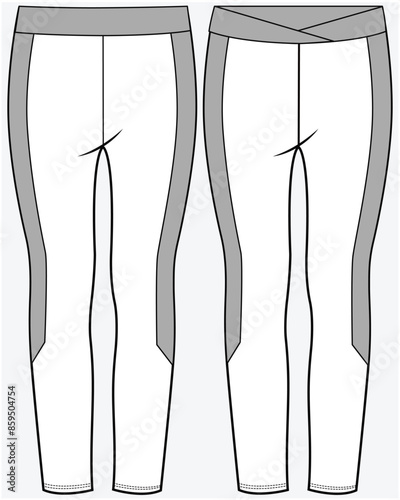 CUT AND SEW PANEL LEGGING WITH  V CUT WAIST DETAIL DESIGNED FOR WOMEN AND TEEN GIRLS IN VECTOR FILE
