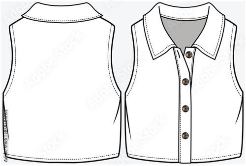 SLEEVELESS CROP SHIRT WITH CONVERTABLE COLLAR AND FRONT PLACKET DETAIL DESIGNED FOR TEEN AND KID GIRLS IN VECTOR 