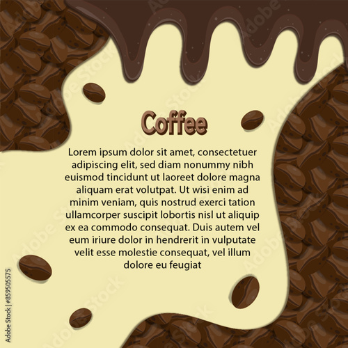 coffee beans vector with liquid flowing coffee background social media template