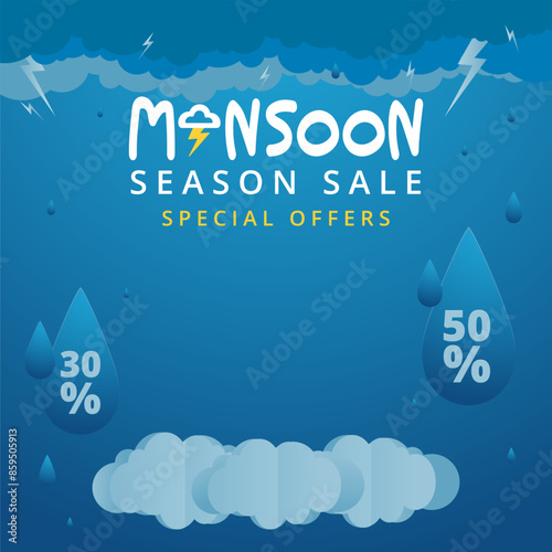 monsoon sale banner with rain background.