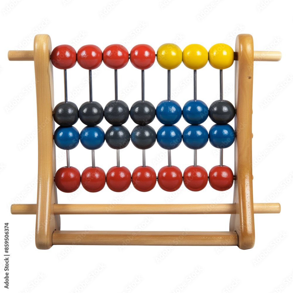 Colorful wooden abacus with red, blue, yellow, and black beads, perfect educational tool for children learning basic math and counting skills. transparent background. Colorful wooden abacus with red, blue, yellow, and black beads, perfect educational tool for children learning basic math and counting skills. transparent background.
