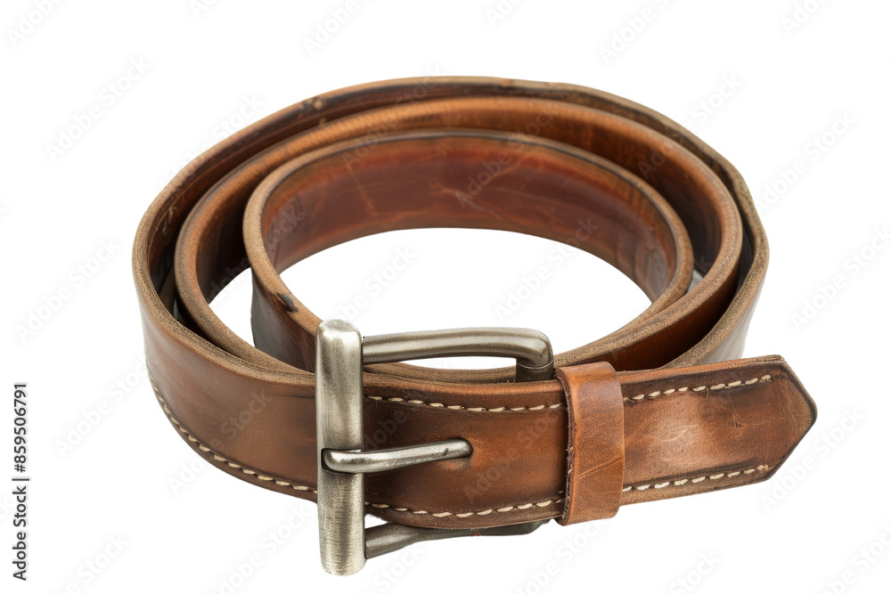 High-quality brown leather belt with a metal buckle on a white background. Perfect accessory for casual and formal outfits. transparent background. High-quality brown leather belt with a metal buckle on a white background. Perfect accessory for casual and formal outfits. transparent background.