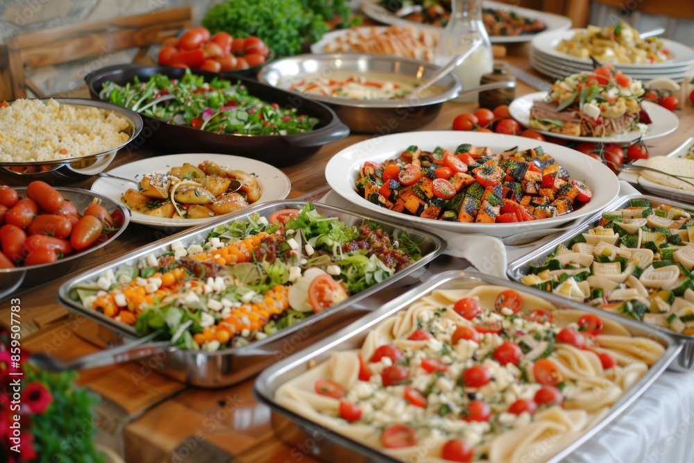 A Table Spread With a Variety of Mediterranean Dishes A Table Spread With a Variety of Mediterranean Dishes